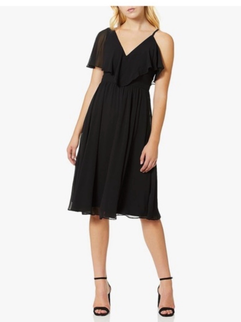 Dress the Population Black Flounce Ruffle Midi Dress Sz XL